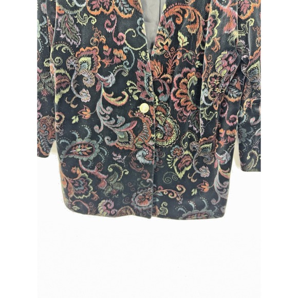 Vintage Maggie Barnes Floral Paisley Velvet Blazer Sz 20 Unique Retro Maximalist - Picture 3 of 6